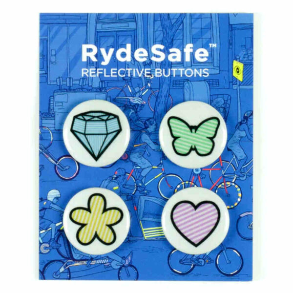 Rydesafe Reflective Buttons / Pins / Badges (1 pcs. / pack of 4) 4-pcs. "Cuteness"